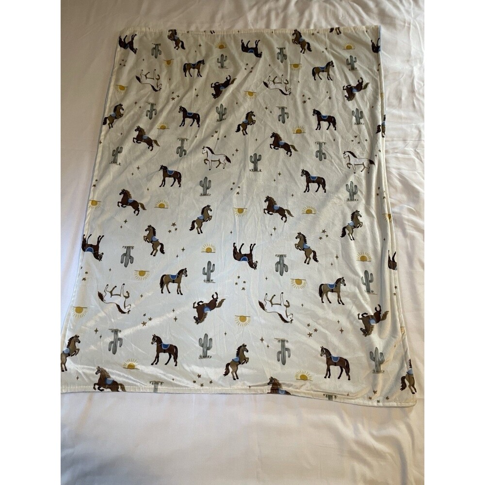 Western Cowboy Horses Plush Baby Starters Security Blanket Brown White Sun Blue
